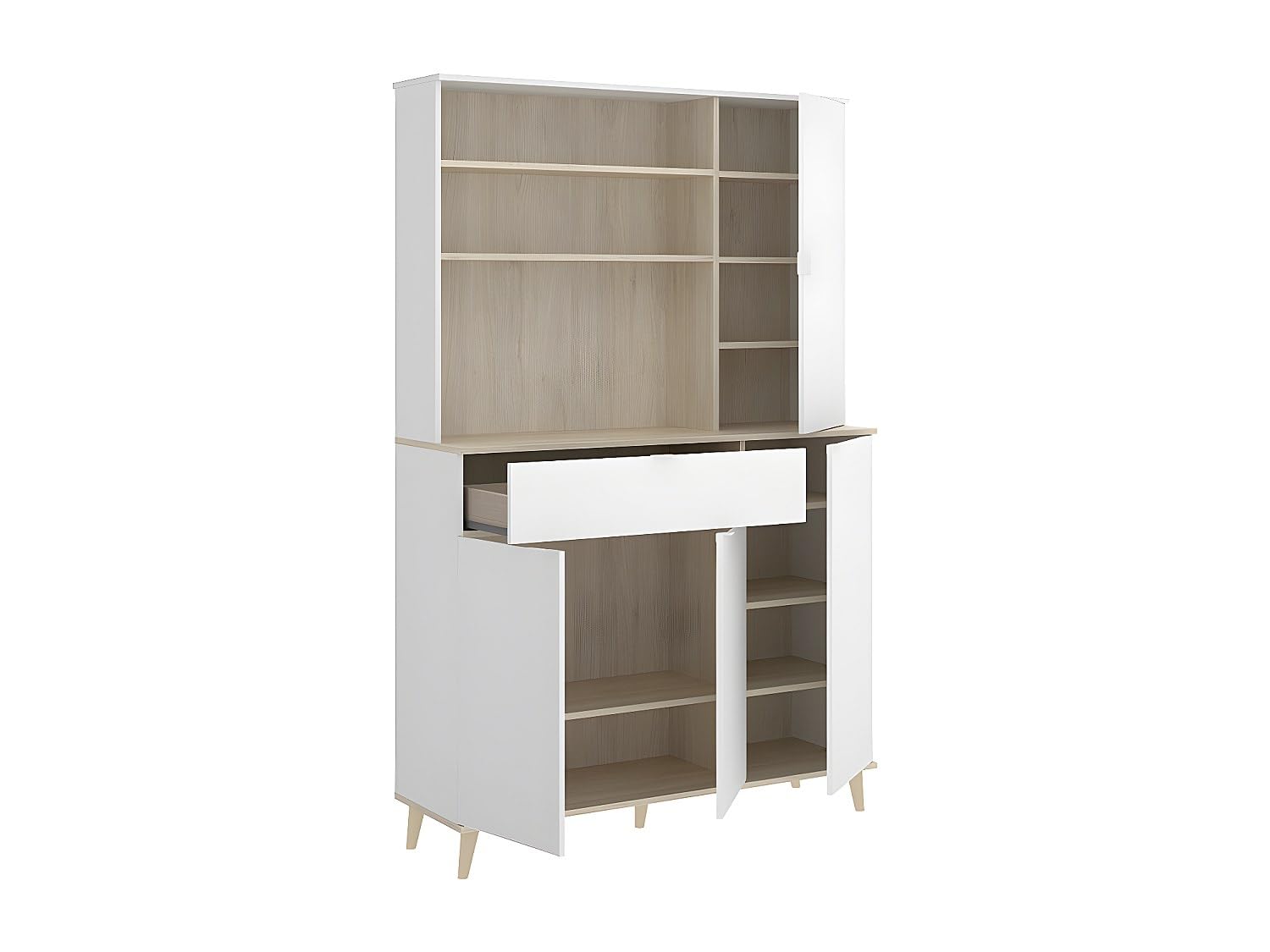 DEKIT GRUPO RIMOBEL WOK -MUEBLE AUXILIAR DE COCINA CON ALMACENAJE - 191x120x40 cm - BLANCO / NATURAL
