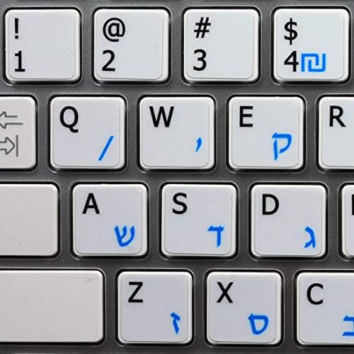Hebrew - English Non-Transparent Keyboard Labels Layout Black OR White Background (14x14) for Desktop, Laptop and Notebook (White Background)