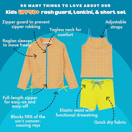 Image of SwimZip Girls' 3 Pc Swim Set w /Long Sleeve Rash Guard, Tankini & Shorts UPF 50+