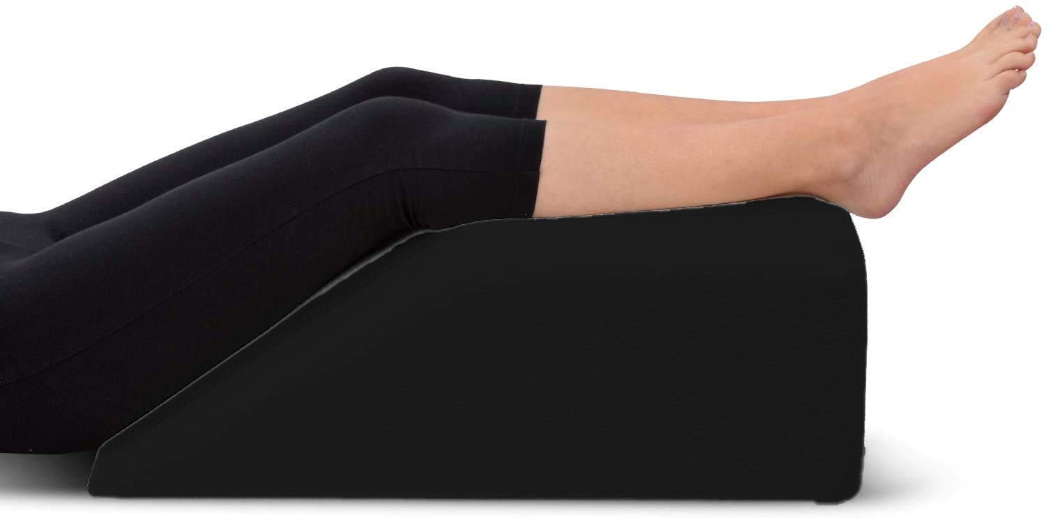 PumPum Leg Elevation Wedge PU Foam Pillow - Relieves Leg Pain, Hip and Knee Pain, Improves Blood Circulation, Reduces Swelling - Breathable, Washable Cover,Black