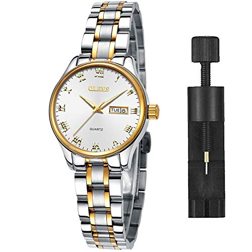 Relojes Luminosos para Mujer, Reloj de Mujer con día y Fecha, Reloj de Mujer para muñeca pequeña, Relojes de Acero Inoxidable para Mujer, números Romanos Negros, Reloj de Pulsera para Mujer