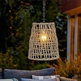 Solar Lanterns Outdoor Waterproof Hanging Light-Natural Seeweed Rattan Decorative Solar Rattan Pendent Chandelier Light with Edison Bulb for Patio Garden Landscape Pathway Yard Décor