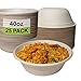 [25 Pack] 40 oz Round Disposable Compostable Paper Bowls Heavy-Duty, Eco-Friendly Natural Bagasse Unbleached, Heat Resistant, 100% Biodegradable Salad Bowls Alternative to Plastic
