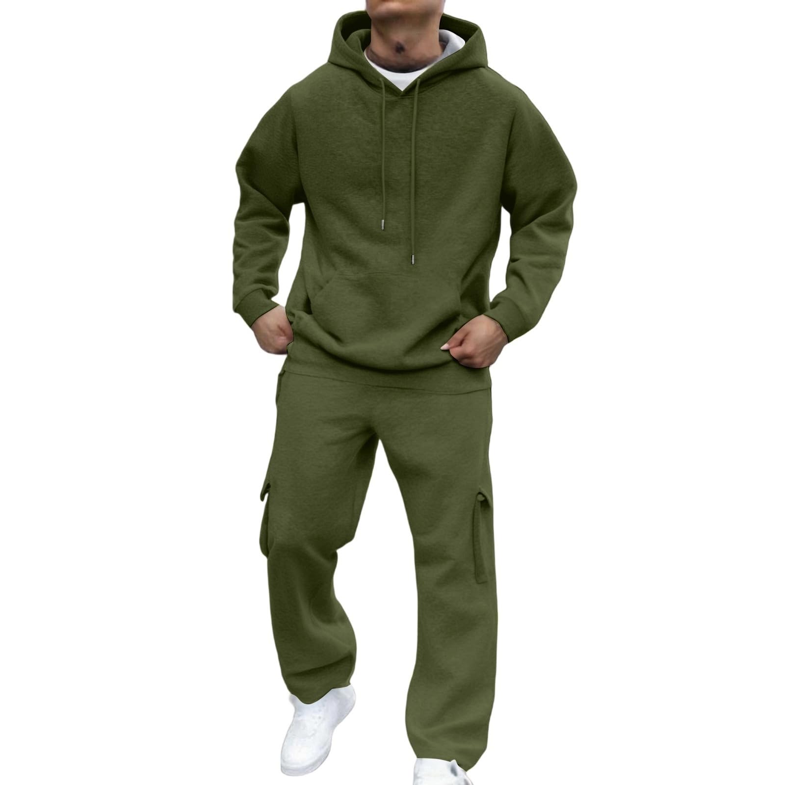Generisch Męski dres treningowy, 2-częściowy zestaw dresów, dresy treningowe dla mężczyzn, bluzy do biegania, odzież jesienna (zielony, 3XL)