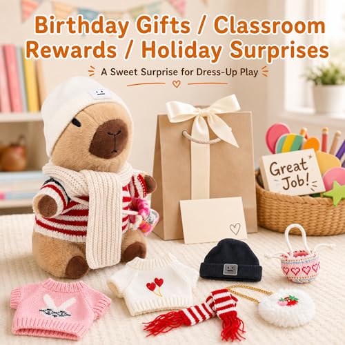 Image of Capybara Plush for Boys Girls Birthday Dress Up Cute Plushies,10 Pcs Set,9 Clothes and Accessories Kawaii Stuffed Animal Plushie Toy, Soft Peluche Doll for Kids 10.2 in