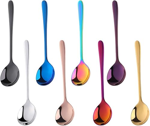 Buyer Star Cucharaditas de 5.5 pulgadas Mini cucharas de café de acero inoxidable para azúcar Demitasse Espresso Cucharas (8 cucharas redondas de