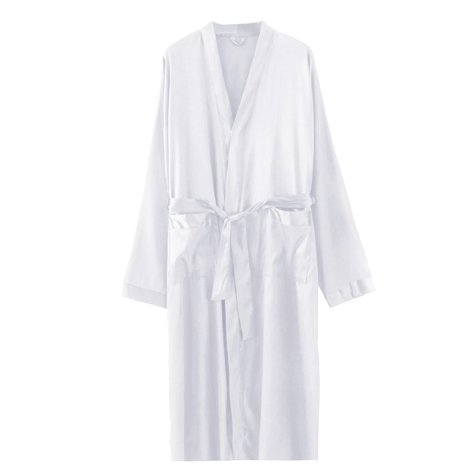 Peignoir long en satin doux pour homme - Longueur moyenne - Kimono élégant avec poches - Robe de sauna avec ceinture - Peignoir de voyage respirant et léger