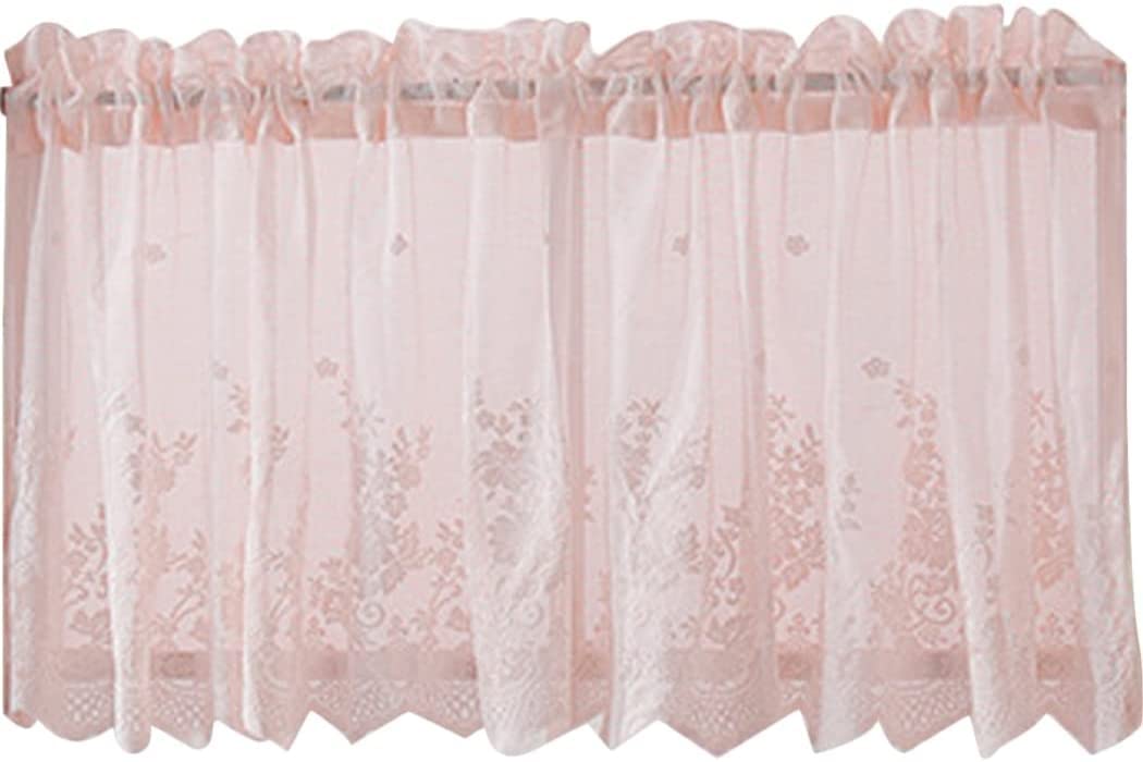 ZOENAE Short Curtain Lace Decorative Half Curtain Half Window Treatment For Kitchen Balcony Home (Color : Pink, Size : 137 * 61cm)