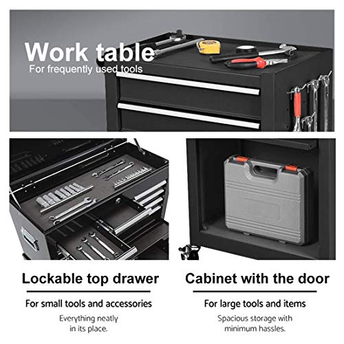 8-Drawer Large capacity Tool chest,Rolling Tool Chest and Tool box with 4 Wheels,Tool Storage Cabinet Removable Portable Box with Lock for Garage and Warehouse (Cool Black)