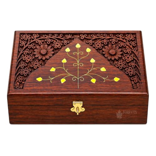 Image of Exquisitely Hand Brass-Filled Wooden OM Box for Good Luck| Jewellery Box (8X5 Inches, Crown)
