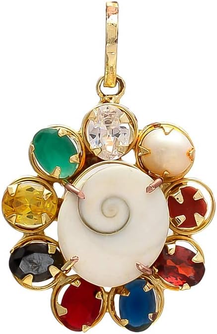 Multicolour Synthetic Navratna Gomti Chakra Brass Pendant for Men and Women