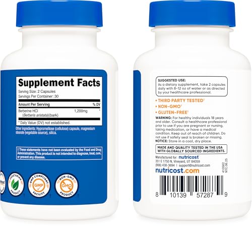 Nutricost Berberine HCl 1200mg , 60 Vegetarian Capsules - Gluten Free & Non-GMO - Image 5