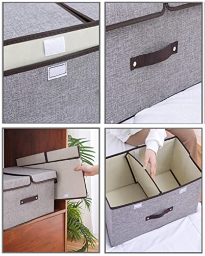 Image of wolpin Storage Basket With Double Lid Stackable Bins Wardrobe Clothes Closet Organizer Foldable Rectangular Drawer Box Storage Bins With Handle, Grey, Oxford Fabric, 35 x 15 x 25 Centimeters