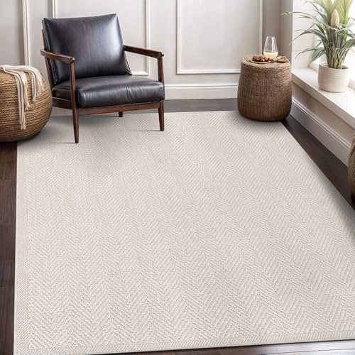 CAMILSON Easy Jute Rug 8x10, Indoor Outdoor Off-White Color Fiber