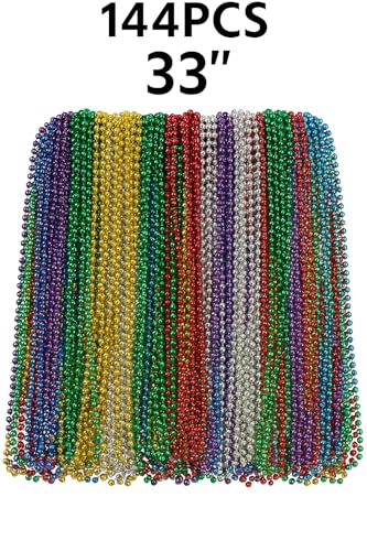 Oojami Mardi Gras Beads Necklaces - 33" Assorted Colors Beaded Necklaces for Mardi Gras, Carnival, Pirate Parties, Masquerade and Christmas, Bulk Parade Throws and Party Favors for Men and Women4