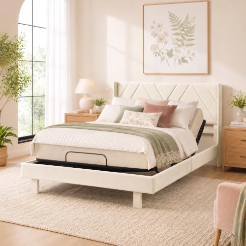 Image of Softa Queen Adjustable Bed Frame with Hybrid Mattress 10 inch, Upholstered Headboard, Electric Bed, Remote Control, Whisper Quiet Motor, No Box Spring Needed