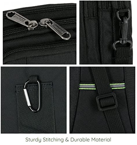 Image of Men's Nylon Traveler Sling or Mobile Pouch, Attach to The Waist Belt with 3 Zips and 3 Internal Pockets, Mini Carabiner