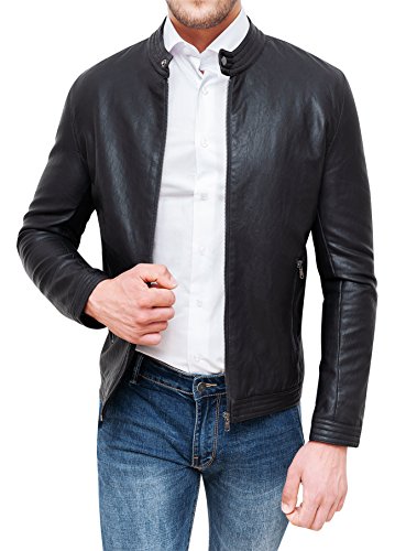 Giubbotto Evoga Giubbotto Uomo in Ecopelle Nero Slim Fit Giacca Giubbino Coreana Casual (XL, Nero)