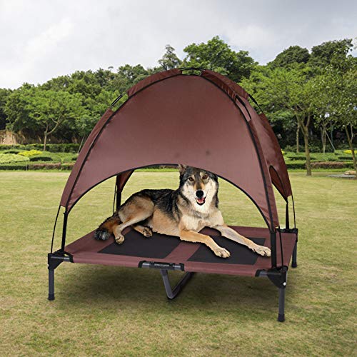 OLSAGO Elevated Pet Cot with Canopy,Portable Raised Pet Cot for Camping or Beach,Removable Canopy,Durable 1680D Oxford Fabric Raised Mesh Cot Cooling Outdoor Dog Bed,Carrying Bag(Coffee Brown) - Thumbnail 3