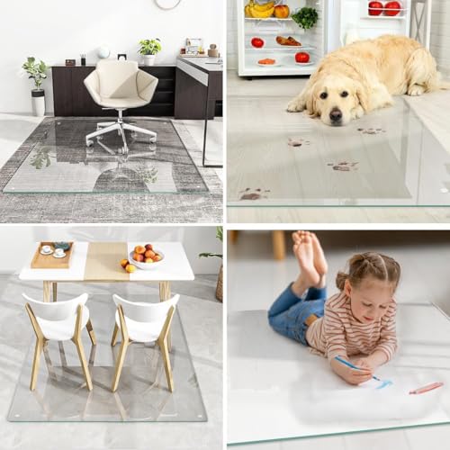 Image of [Tempered Glass] 48 inch x 66 inch Glass Office Chair Mat for Carpet