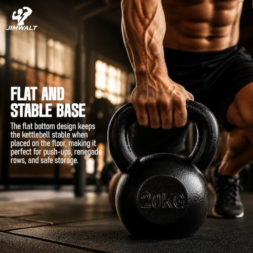 Image of Jimwalt Powder Coated Kettlebell Weight - Cast Iron, Anti-Slip Grip, Rust Resistant | Strength Training, Cross Training, Functional Fitness Equipment (Powder Coated 4KG)