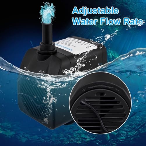 Awroutdoor Wasserpumpe Tauchpumpe, Ultraleise Teichpumpen,800L/H Aquariumpump für Teich Brunnen Aquarium Garten,Submersible Pumpe 2 Düse 8mm-13 mm, mit 4 starken Saugnäpfen(16W)