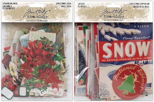 Tim Holtz Idea-ology 2 Item Bundle: Christmas 2024 Ephemera & Layers Emporium - 60 Sheets, 4.75 x 6 inches