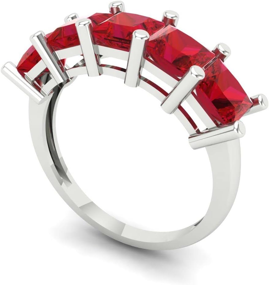 Clara Pucci 14K White Gold Wedding Band for Women | Stacking Classic Comfort Fit | Engagement Bridal Jewelry | 2.5 TCW Princess Cut Simulated Ruby (4.5mm)