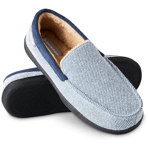 DUNLOP Men's Moccasin Slippers with Memory Foam Cover