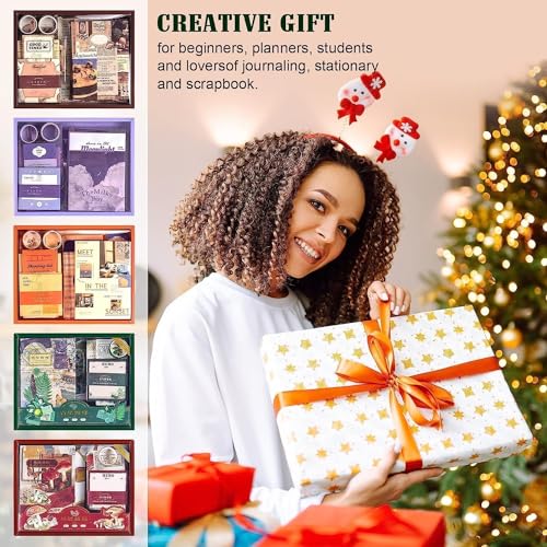 Image of VOTDOT Paper Junk Journal & Scrapbook Kit, Scrapbooking Supplies Kit with Creative Decor Journaling Supplies, Stationery, Stickers, A6 Grid Notebook with Graph Ruled Page Gift for Girl (Rose Scrapbook)