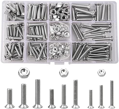 240Pcs M4 M5 M6 Cross Countersunk Machine Screws Bolts and Nuts 304 Stainless Steel Flat Head Phillips Screw Cross Head Bolts and Nuts Assortment Kit20/25/30mm)