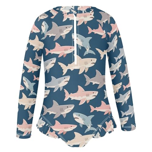 ALAZA Retro Fish Shark Girls One Piece Swimsuit Long Sleeve Rash Guard Swimsuits UV 50+ Swimwear Zipper2