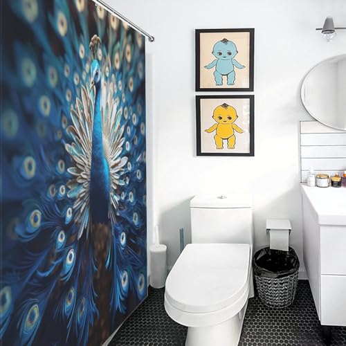 Rideau de douche paon en polyester imperméable 122x183 cm lavable avec 12 crochets