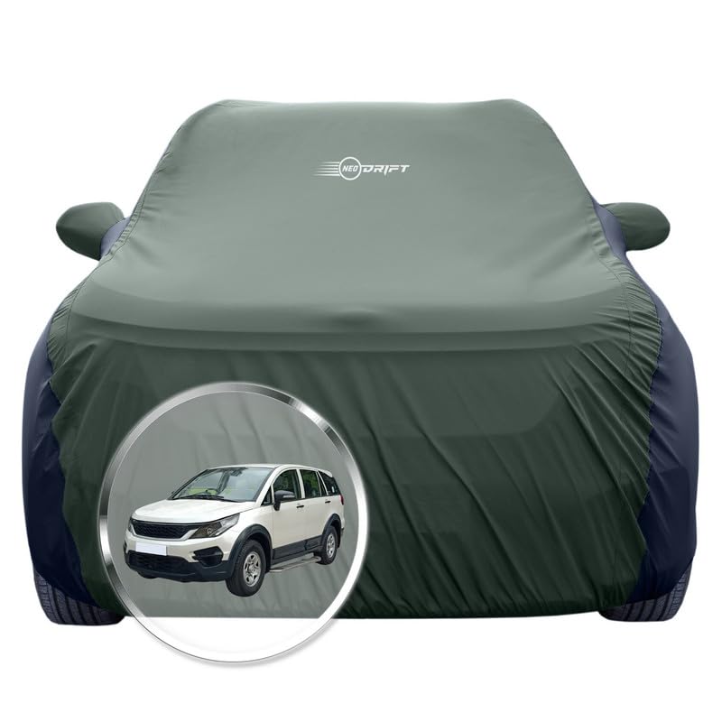 Image of NEODRIFT 'SuperTech' Car Cover for Tata Hexa (100% Water-Resistant, All Weather Protection, Tailored Fit, Multi-Layered & Breathable Fabric) (Colour: L.Green+Black)