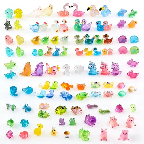 ACEBON 102 Mini Animaux Luminescents en Résine, Figurines Miniatures pour Jardin Féerique, Aquarium, Terrarium et Maison de Poupée, Décoration DIY Glow in...