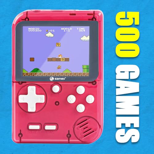 Image of Sameo Handheld Video Game Console, Dreamboy Retro Mini Game with 500 Classic Retro Game TV Compatible for Kids, Rechargeable 8 Bit Classic (Ice Red)