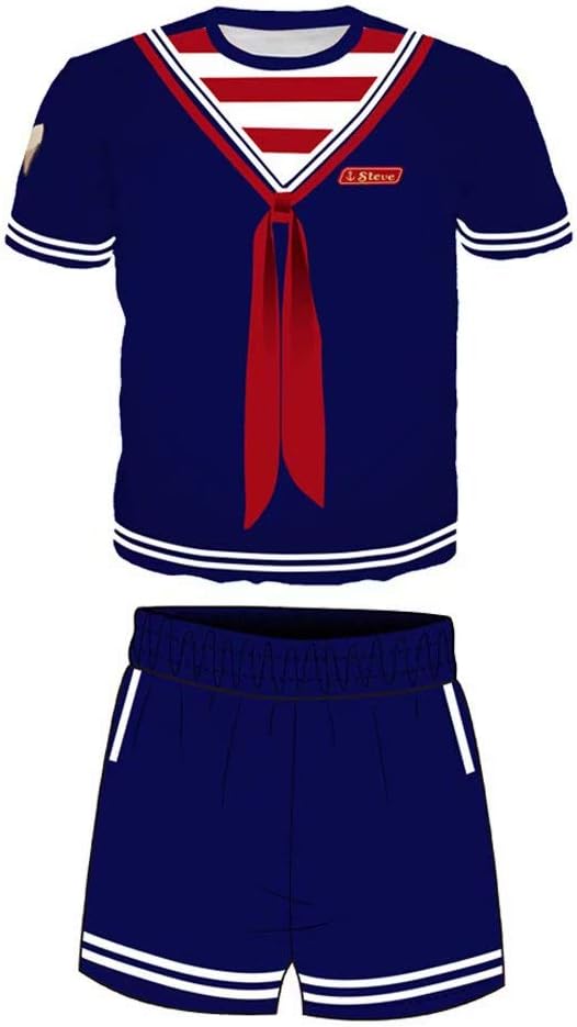 Amatop Stranger Things Costume，Steve Robin Scoops Ahoy Cosplay Costume Steve T-Shirt Short Sleeve Halloween Costume for Women Men Children