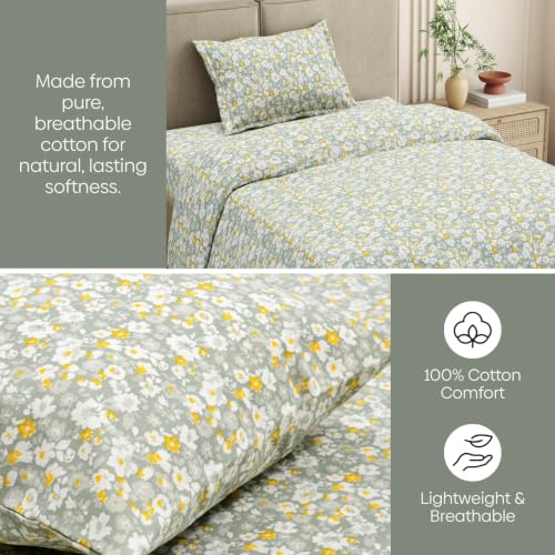 Image of Haus & Kinder Single Bedsheet for Single Bed with Pillow Cover Pure Cotton 186 TC | Soft & Silk Bedsheet for Single Bed |58 x 98 Inches - Verdant Whispers of Giverny