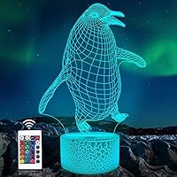 Attivolife Penguin 3D Lamp for Kids, 16 Colors Changing Illusion Animal Night Light with Remote Control Dim Function 4 Flashing Mode, Child Bedroom Decor Birthday Gifts for Boy Girl