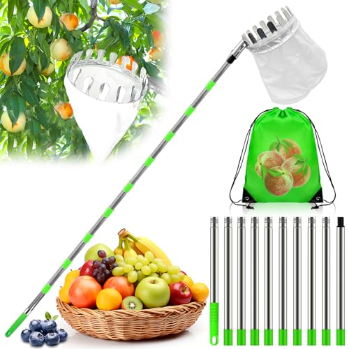 TEBOKHAD Obstpflücker Mit Teleskopstiel Apfelpflücker Obstpflücker Für Kirschen Edelstahl Obstsammler Mit Baumwollbeutel Für Kirschen Pflaumenpflücker Fruit Picker Obstgreifer