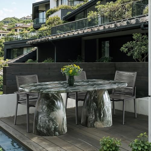 Image of Meridian Furniture 702Green-T Cosenza Collection Art Deco 78 inch Indoor /Outdoor Concrete Dining Table with Green Marble Finish, 78 inch W x 44.5 inch D x 30 inch H, Green
