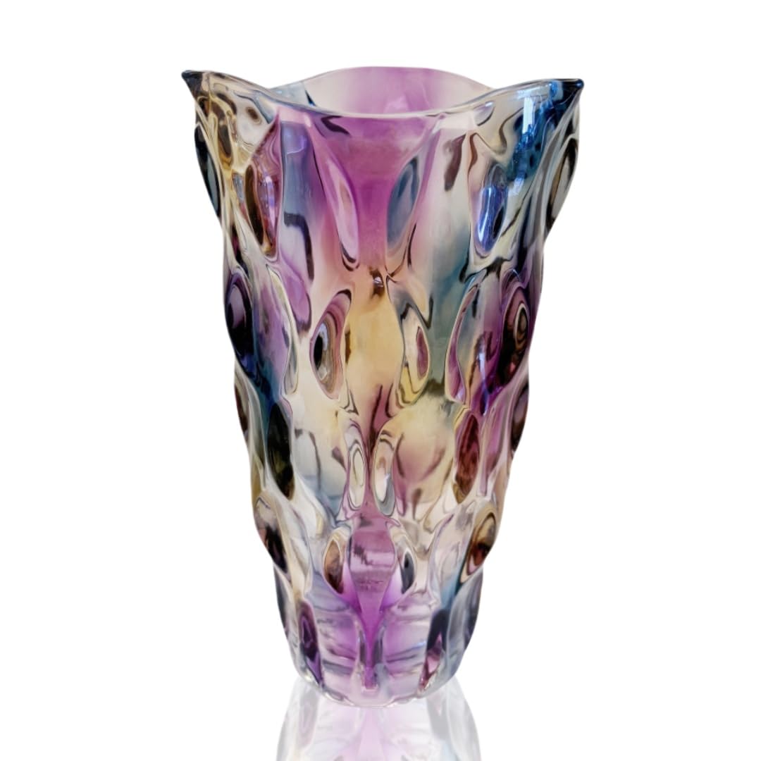 Meetoz Purple Colorful Vase, Crystal Glass Large Vase Decorative Colorful Flower Vase Plant Container, For Home Decor,Wedding Decor,Centerpieces,Party