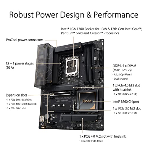 Image of ASUS ProArt B760-CREATOR D4 Intel LGA 1700(13th and 12th Gen) ATX Content Creator Motherboard,DDR4,PCIe 5.0,3xM.2 Slots,2.5 Gb &1Gb LAN,Front USB 3.2 Gen 2x2 Type-C,Thunderbolt(USB4) Header