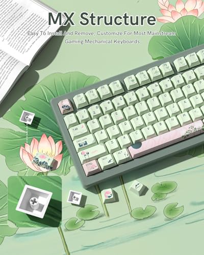 Image of Summer Lotus PBT Keycaps, 135 Keys Key caps, Cherry Profile, Dye Sublimation, Custom Keyboard Keycaps for Mechanical Keyboard, Compatible with ANSI, 60%, 65%, 75%, TKL, Full-Sized Layout