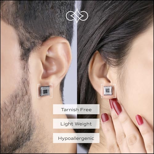 Dazzlingrock Collection Round White/Blue/Black Diamond Kite Shape Micro Pave Hip Hop Iced Out Studs in 925 Sterling Silver, Unisex Design Ladies, Mens Real Diamond Earrings2