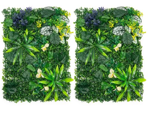 Image of Dekorly Artificial Grass Wall Panels | Indoor Outdoor Decoration | Garden, Floor, Balcony Home Decoration | Vertical Garden Artificial Wall Plants (Multi Flowers Mat, 58cm x 40cm)