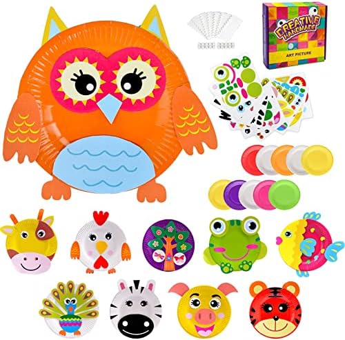 JPaitkdu 10pcs Kids Crafts for Girls Boys Age 3-12, Toddler Crafts Animal Paper Plate Art Kit, DIY Arts and Crafts Kits for Children Birthday Christmas Holiday Gifts, Fun Preschool Party Favor