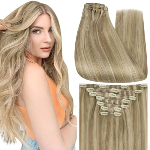 Full Shine Blonde Hair Extensions Clip ins 12 Inch