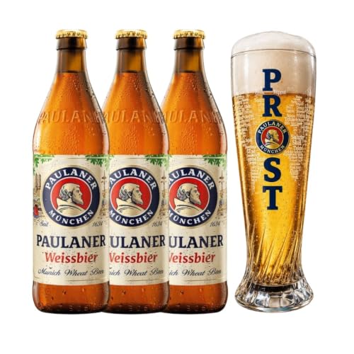 Kit 3 Cervejas Paulaner Weissbier Garrafa 500ml + Copo Prost