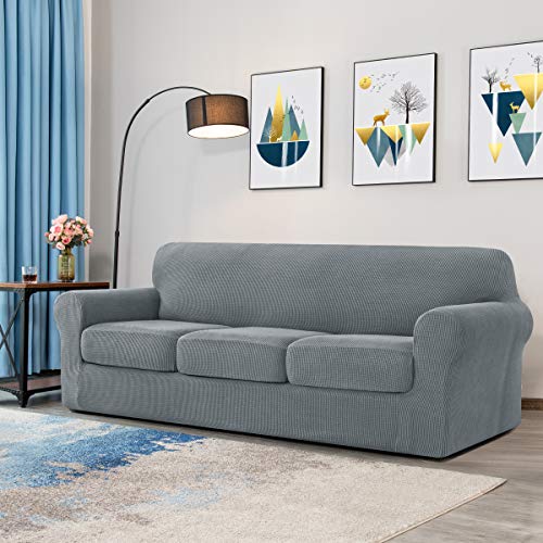 Symax Couch Cover Sofa Slipcover Sofa Cover 4 Piece Sofa Covers Set With Separate Cushion Couch Cover Stretch Elastic Washable Furniture Protector (Sofa, Light Grey) #TOP1